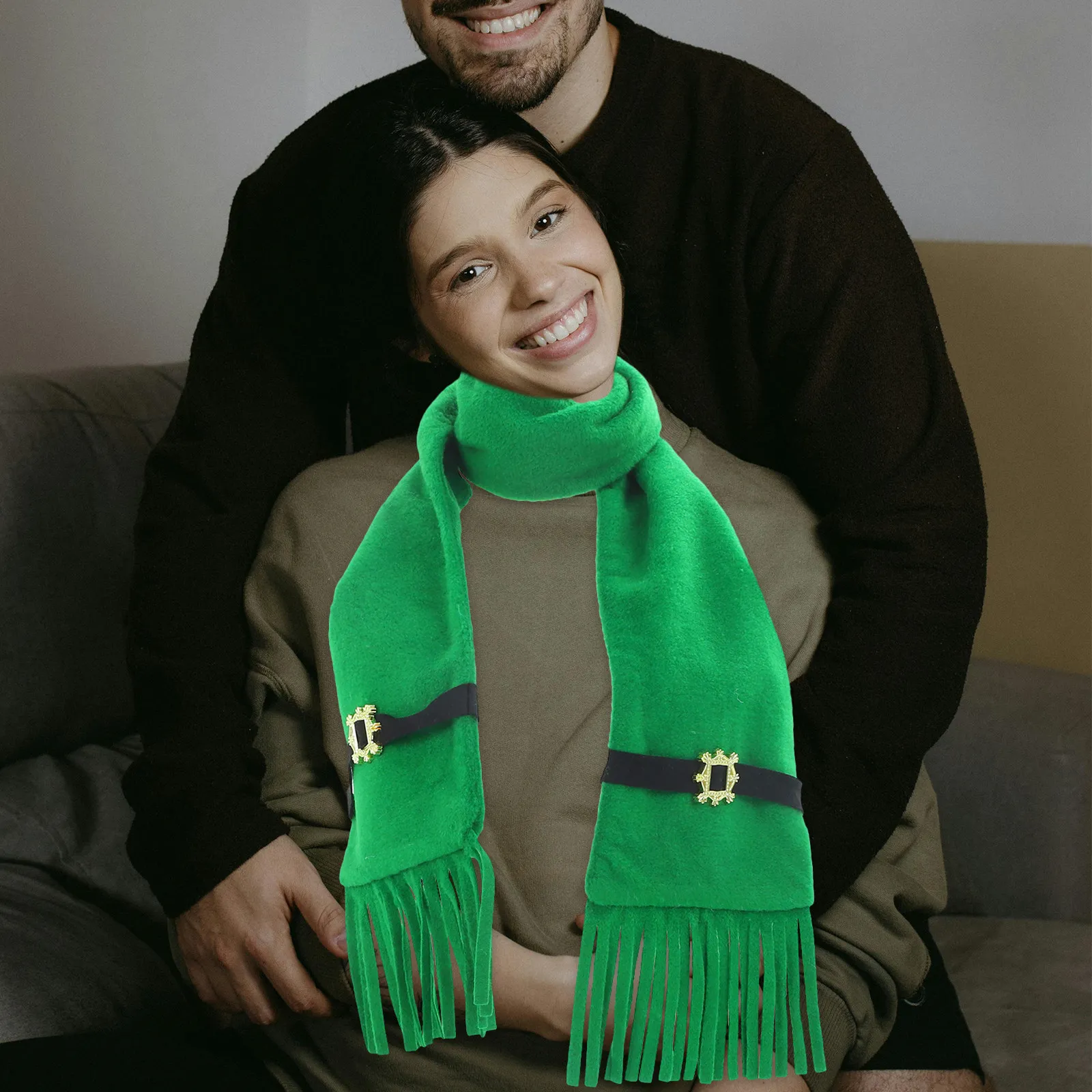 

Теплый толстый зеленый шарф в ирландском стиле для женщин, украшение для вечеринки ко Дню Святого Патрика, зимний модный аксессуар, уютный креативный праздничный шарф