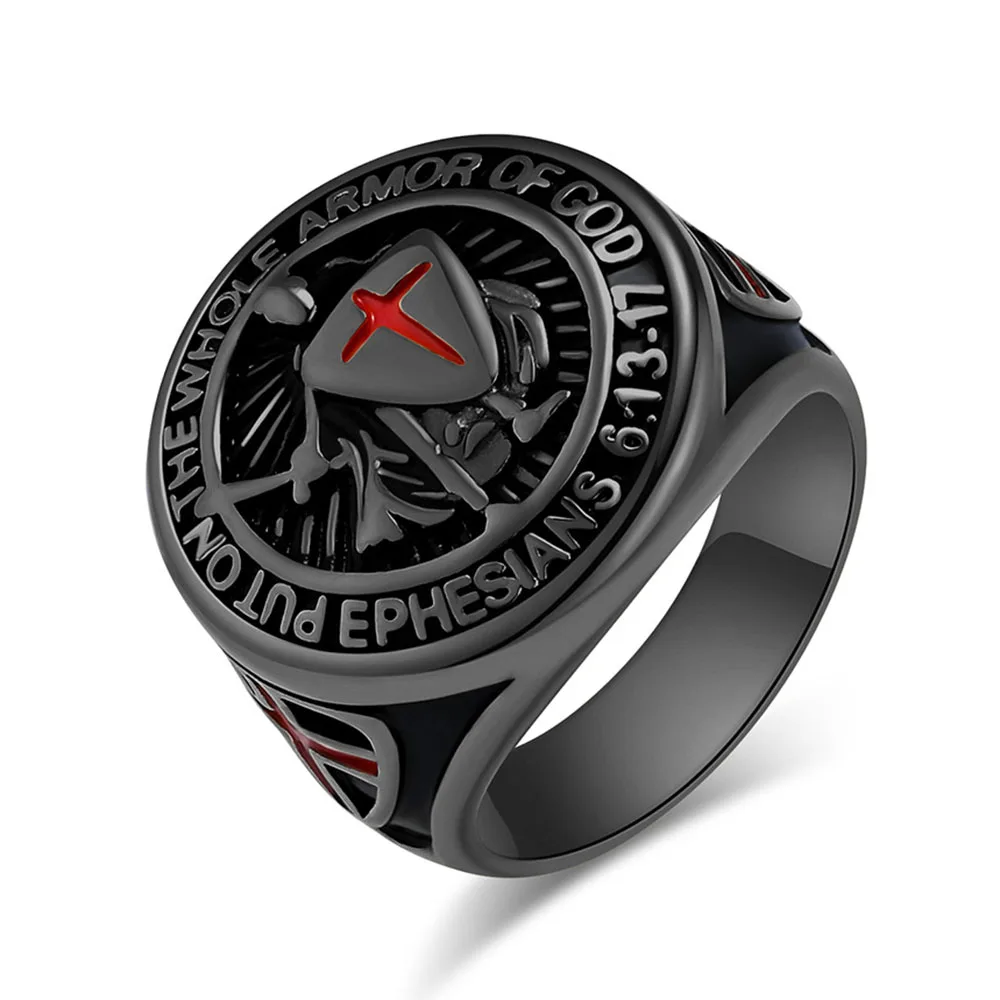 European And American Retro Knight Templar Shield Cross Titanium Steel Rings Niche Personality Wear Hand Jewelry