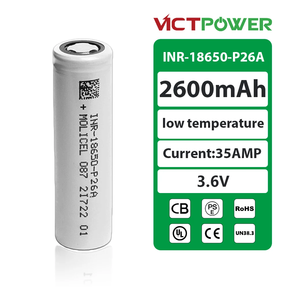 P26A 35A Discharge MOLICEL 18650 P26A 3.6V 2600mAh Battery Cell INR18650 Li Ion Battery Wholesale Price for Power Tools Battery