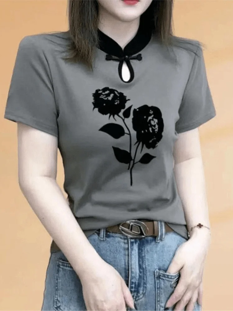 Faionable ort Sve T-irt Women's Slim Fit Basic irt Chinese Sle Summer New Arrival Top for Young Women 8-35