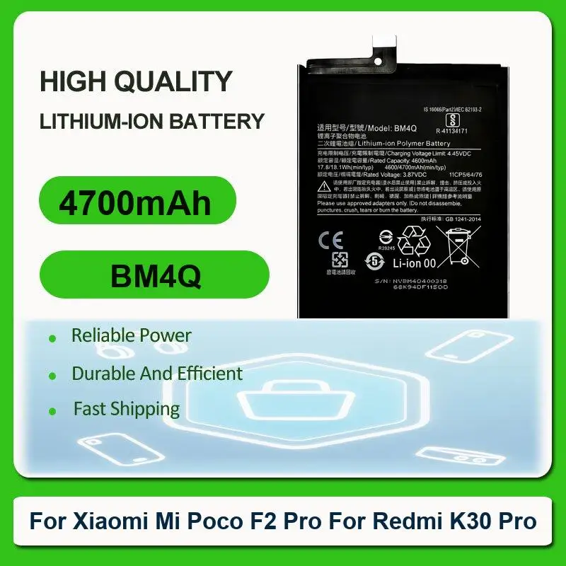 

Replacement Mobile Phone Battery For Xiaomi For Mi Poco F2 Pro For Redmi K30 Pro K30Pro BM4Q 4700mAh
