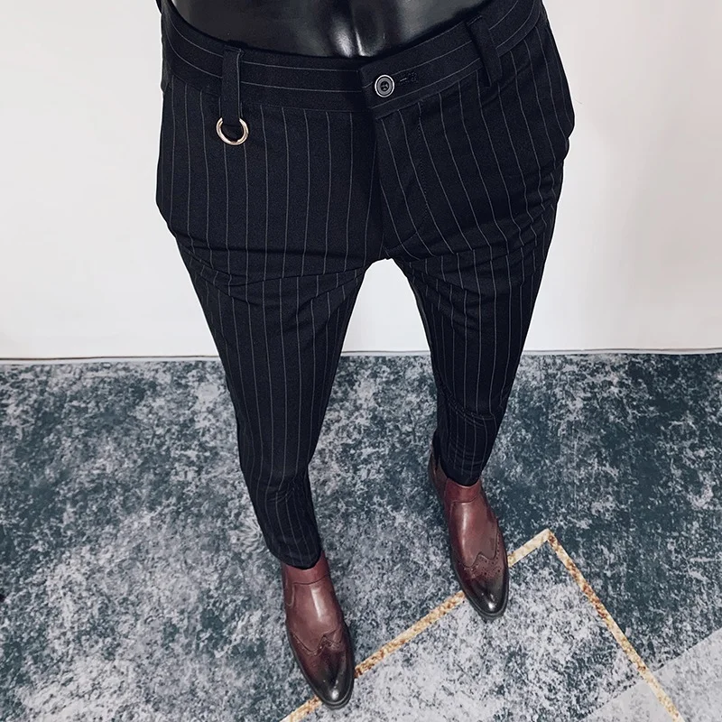 Men Suit Pants Hombre Pantalones 2024 Autumn Stretch Slim Formal Trousers for Men Fashion Casual Stripe Dress Pants Men Clothing