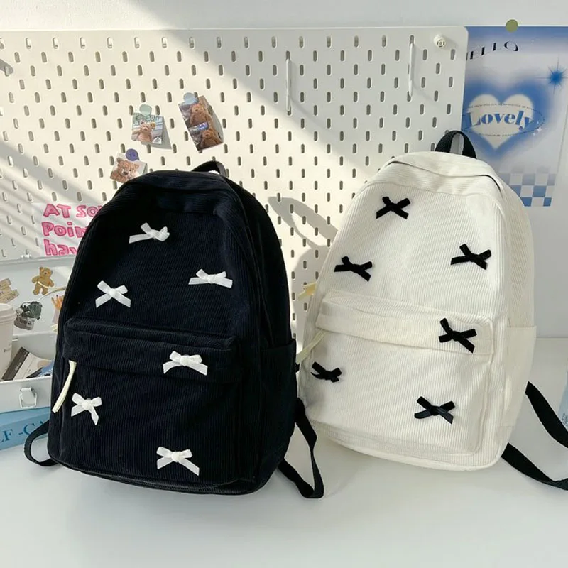 

Рюкзак для девочек, вельветовый рюкзак большой емкости, студенческий милый эстетический рюкзак с бабочкой, милый рюкзак на молнии, дорожные двойные сумки