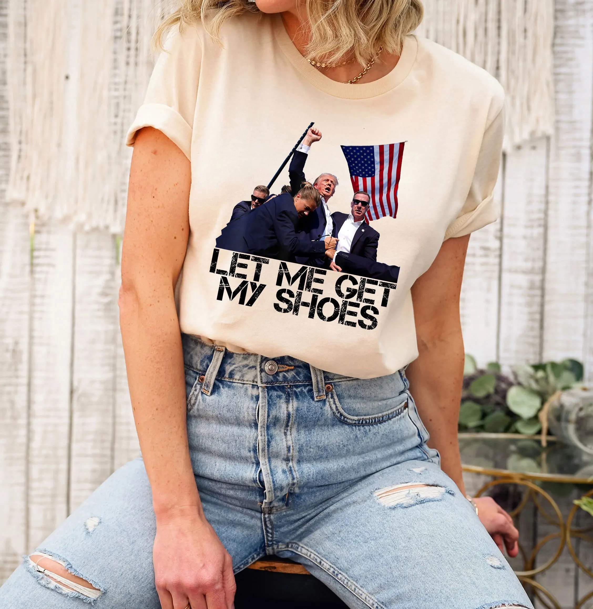 Funny Let Me Get My Shoes T Shirt Trump Shooting Assassination FighT