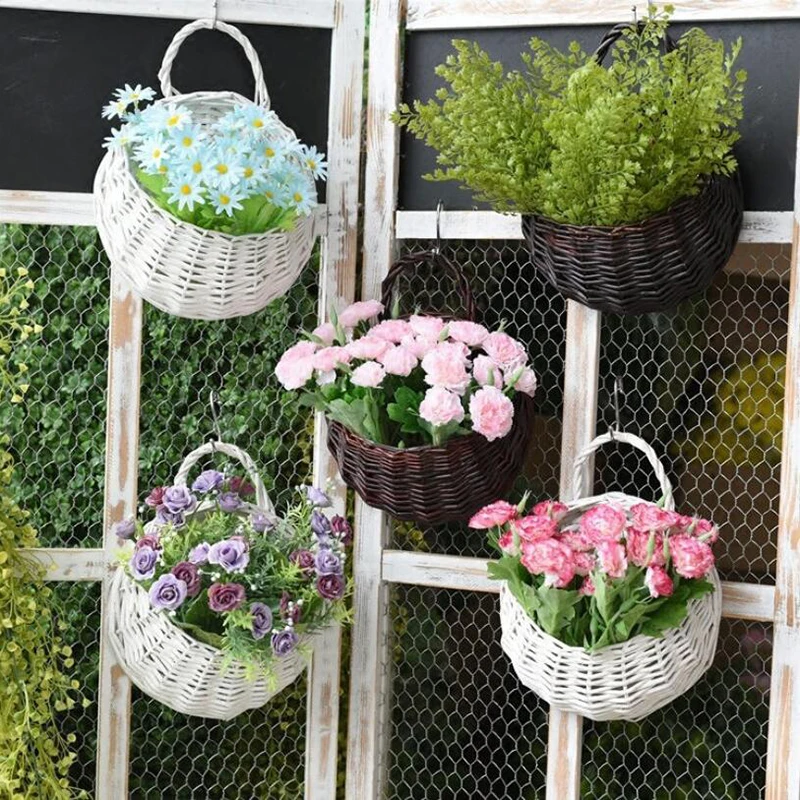 Wall Hanging Planter Plant Flower Pot Handmade Wicker Rattan Basket Home Decor