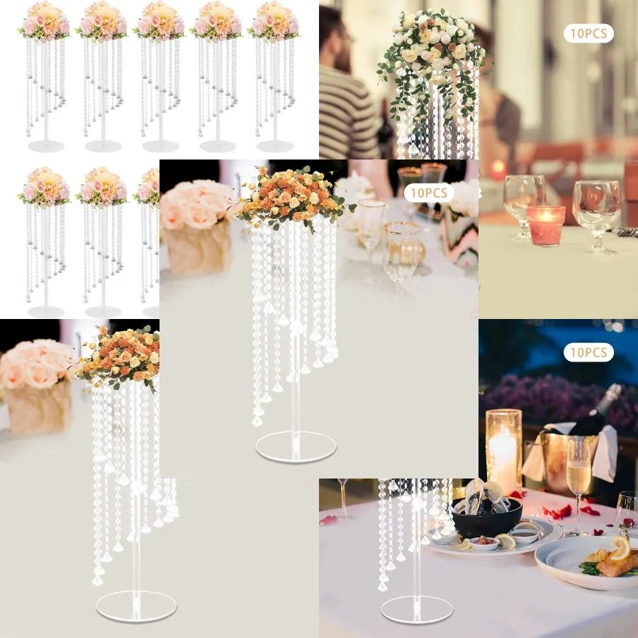 10PCS Flower Vases Wedding Centerpieces Acrylic Floral Stands for Crystal Centerpiece Clear Glass Vase Elegant Flowers Display