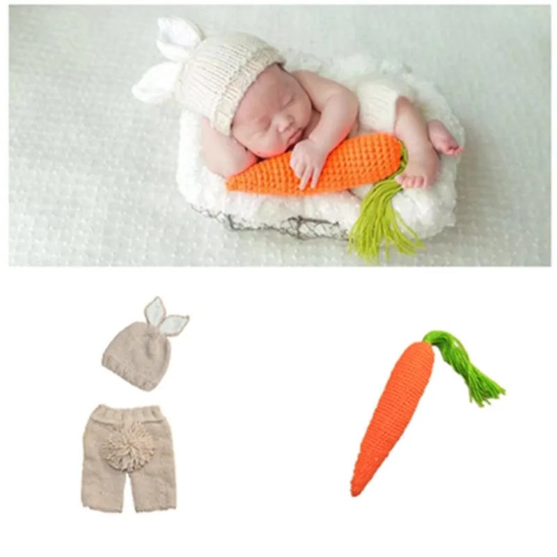 Newborn Photography Clothing Newborn Photography Props for Baby Boy Girl Photo Outfits Knitting Pant Hat Radish Shooting Costume