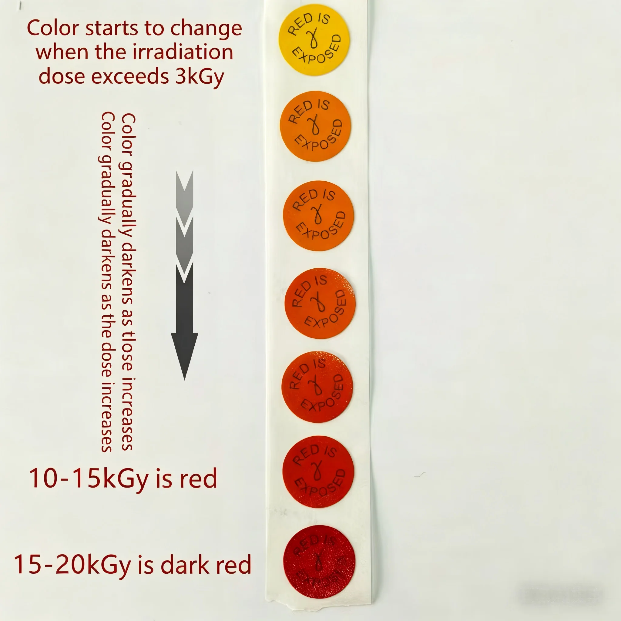 Radiation Indicator Stickers, E-beam chemical Yellow to Red Irreversible Color Change Labels for Radiation Sterilization