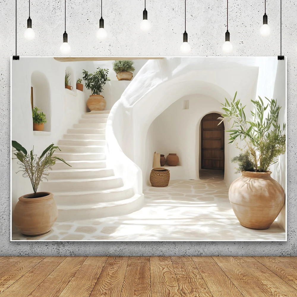 Modern Villa Staircase Photography Backdrops Cave Style Potted Plants Kids Family Holiday Resting Area Portrait Photo Background
