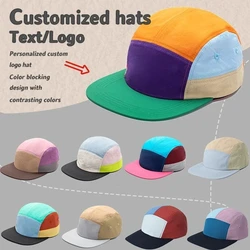 Custome Logo 5-panel Color Matching Quick-drying Hat Big Head Wide Brim Sunshade Casual Flat Edge Baseball Cap for Men and Women