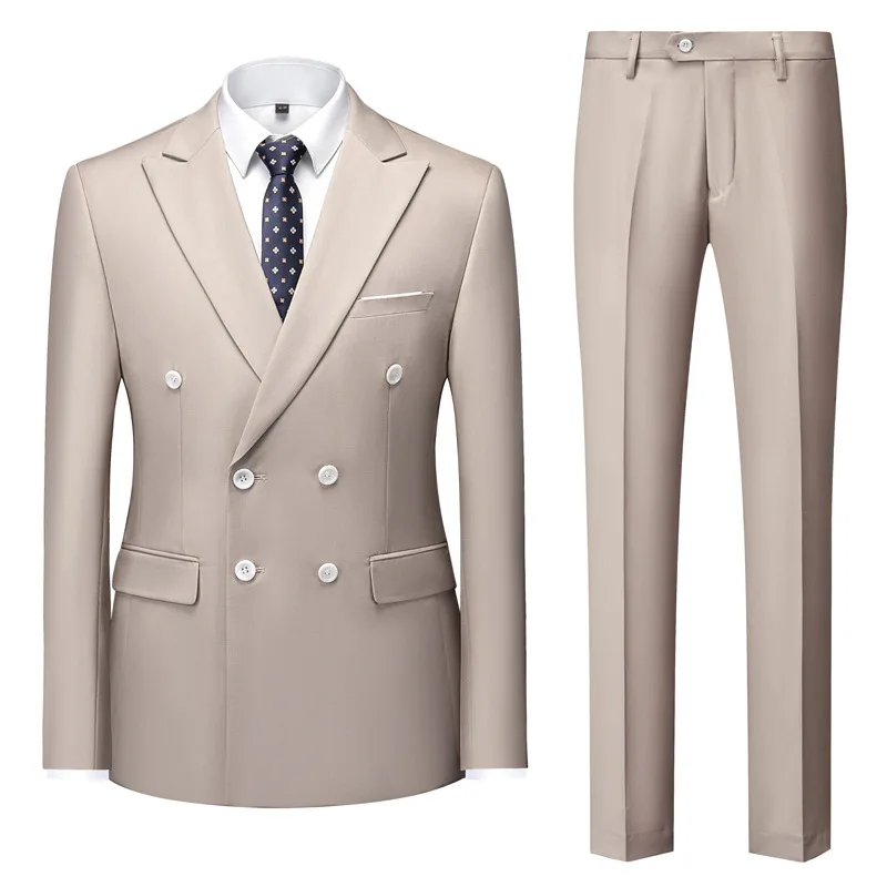 YJ07 Suit Two-piece Business Suit Double-row Two-button Suit Banquet Evening Dress British Dress Man