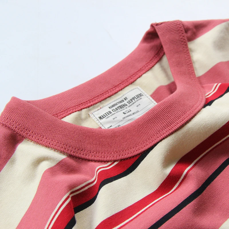 

Retro American Ameika Cotton Waed Striped ort Sve T-irt Men's Heavyweight Pure Cotton Vintage Sea Soul irt