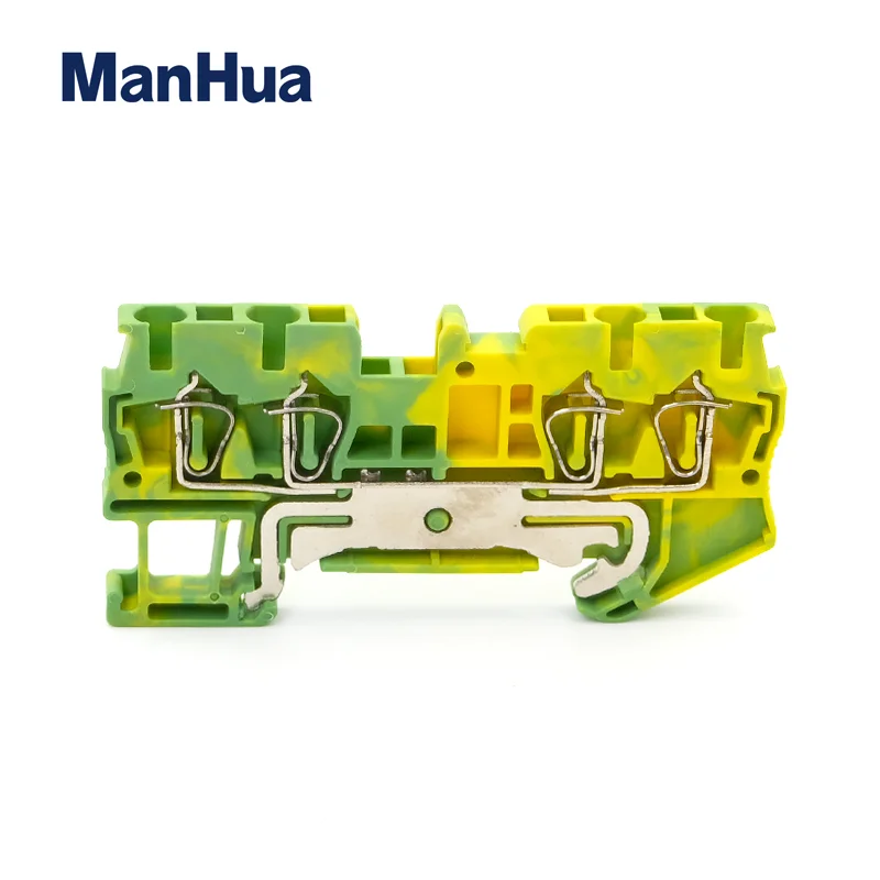 ManHua 10Pcs Din Rail Terminal Blocks ST2.5QU-PE Connectors Return Pull Type Four Conductor Spring PE Ground Terminal Blocks