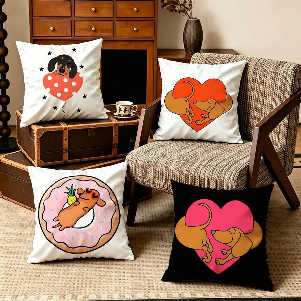 Heart Donut Dachshund Cartoon Cushion Cover Soft Velvet Cushion Cover Set 4Pcs 50x50 45x45 Zipper Pillowcase for Home Decor