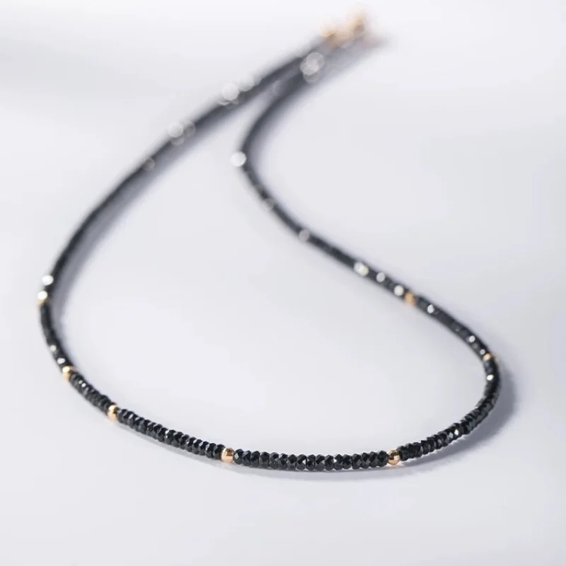 

Genuine 18K Gold Necklace Natural black spinel Gold AU750 for Women Fine Jewelry Gift Original Design