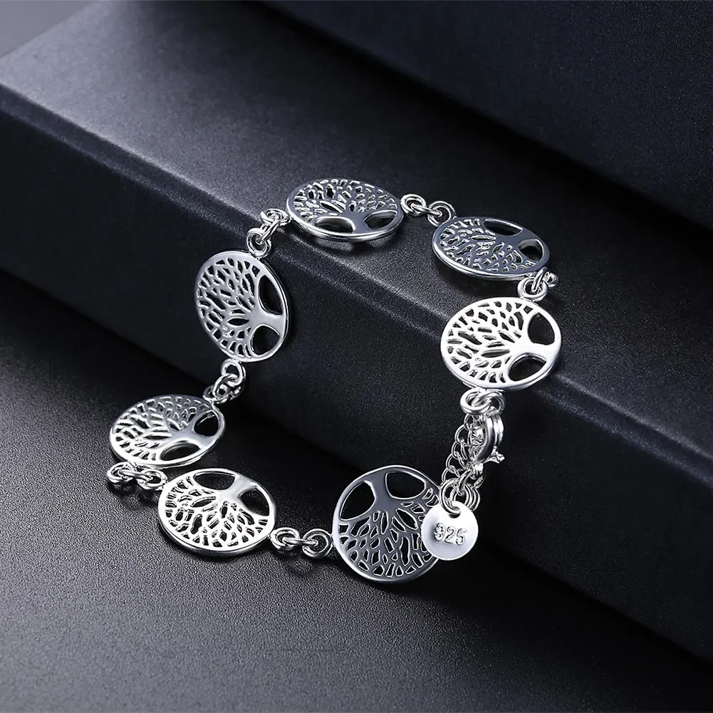 Pulsera de plata de ley 925 para mujer, brazalete con hermosas flores de árbol, joyería clásica de moda, venta al por mayor, Noble, 20CM, nueva boda