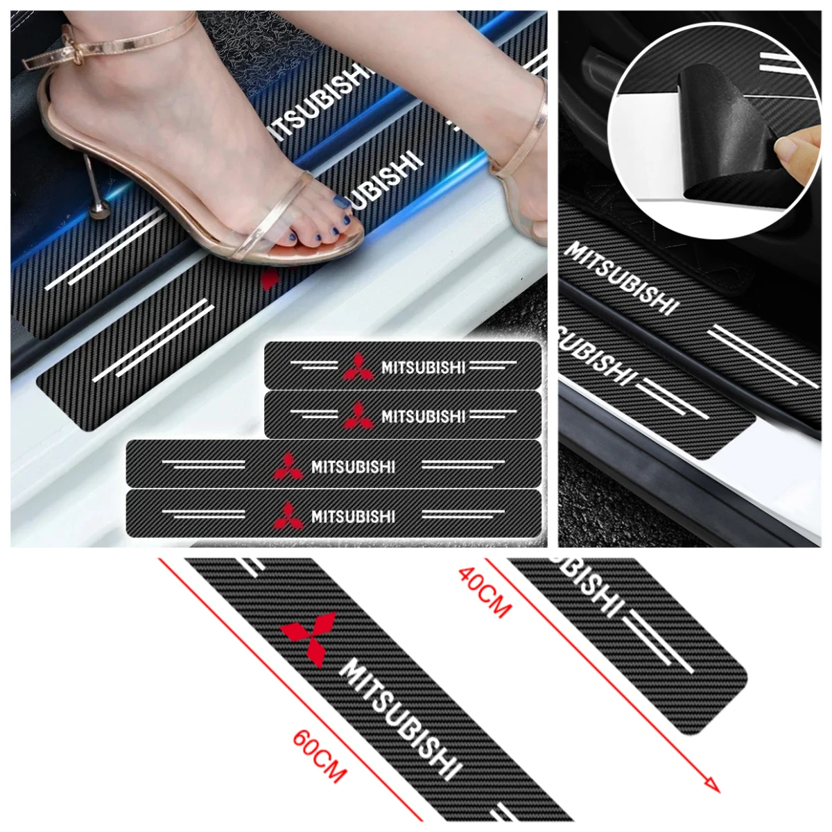

Car Door Sill Carbon Fiber Sticker Threshold Side Anti Scratch Tape Waterproof For Mitsubishi Motors Metal Label Sticker Label