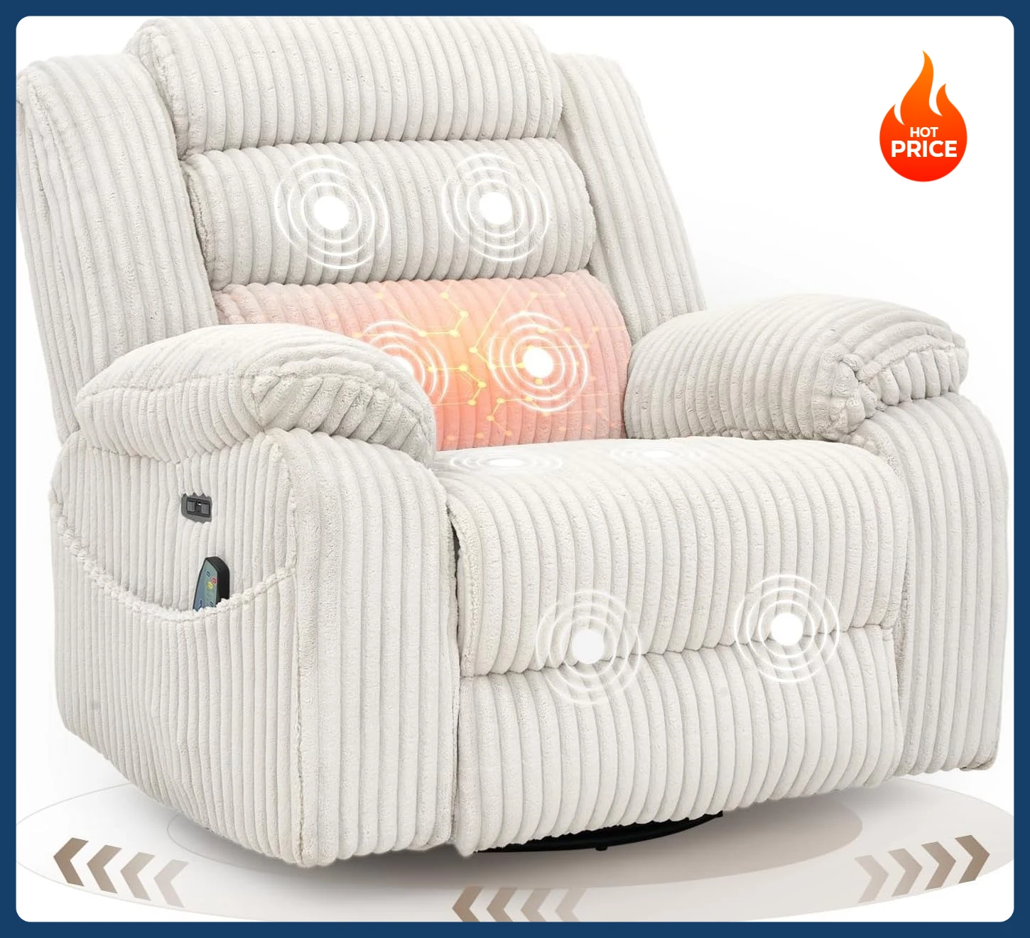 [وصول جديد! ]كرسي كرسي هزاز دوار للطاقة للبالغين مع التدليك والحرارة ومنفذ شحن USB وType-C، وضعية لا نهائية