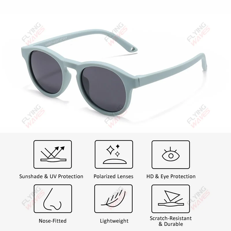 Girls Boys UV400 Polarized Sunglasses Kids Cute Round Protection Sunglasses Flexible Soft Silicone Shades for Toddlers 0-3 Years