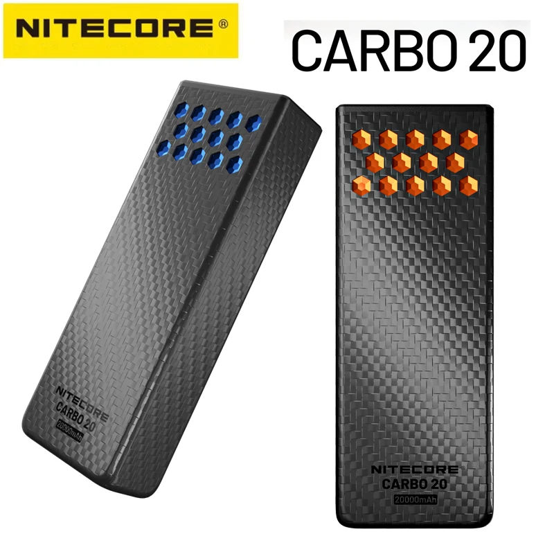 NITECORE CARBO 20 Mobile Power Bank 20000mAh Large Capacity IPX8 Carbon Fiber PD/QC 3.0 65W Fast Charging with Dual USB-C