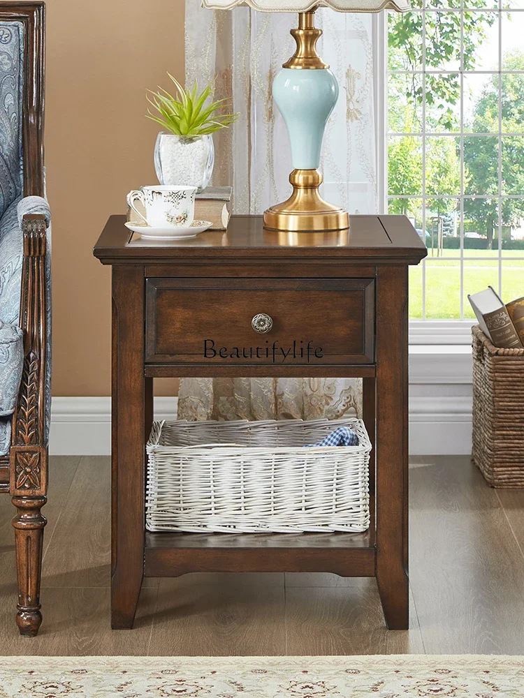 

American solid wood living room sofa corner few European simple classical small square table