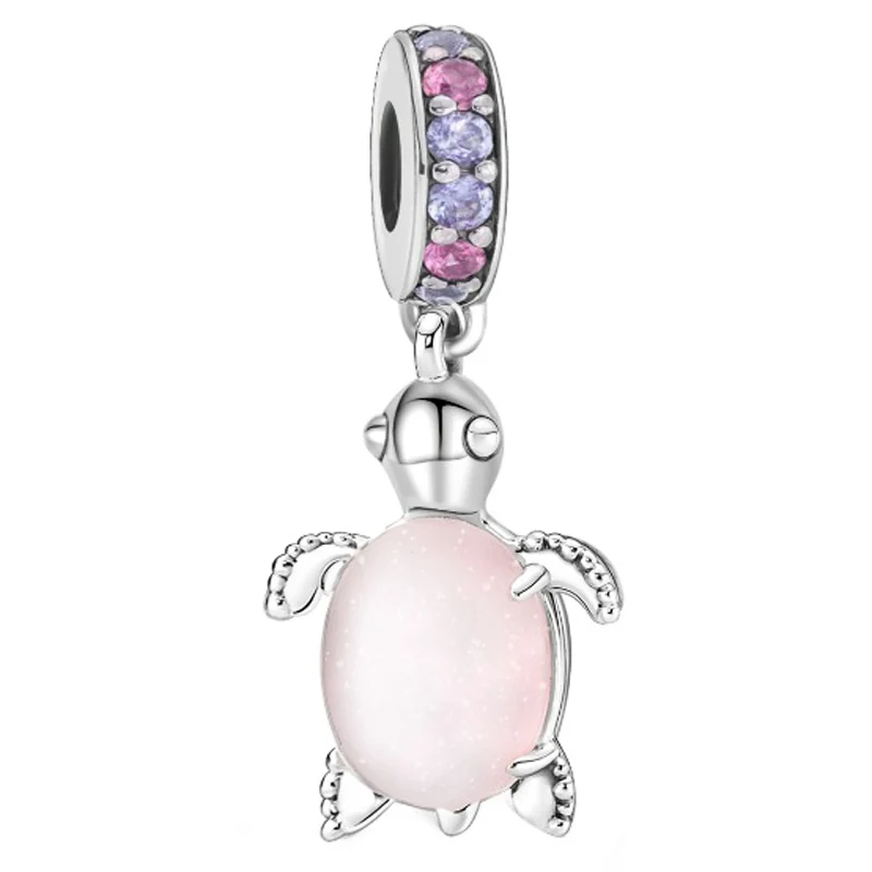 New 925 Sterling Silver Pink Best Friends Mother And Daughter Regal Crown Sea Turtle Cake Pendant Charm Fit Bracelet DIY Jewelry