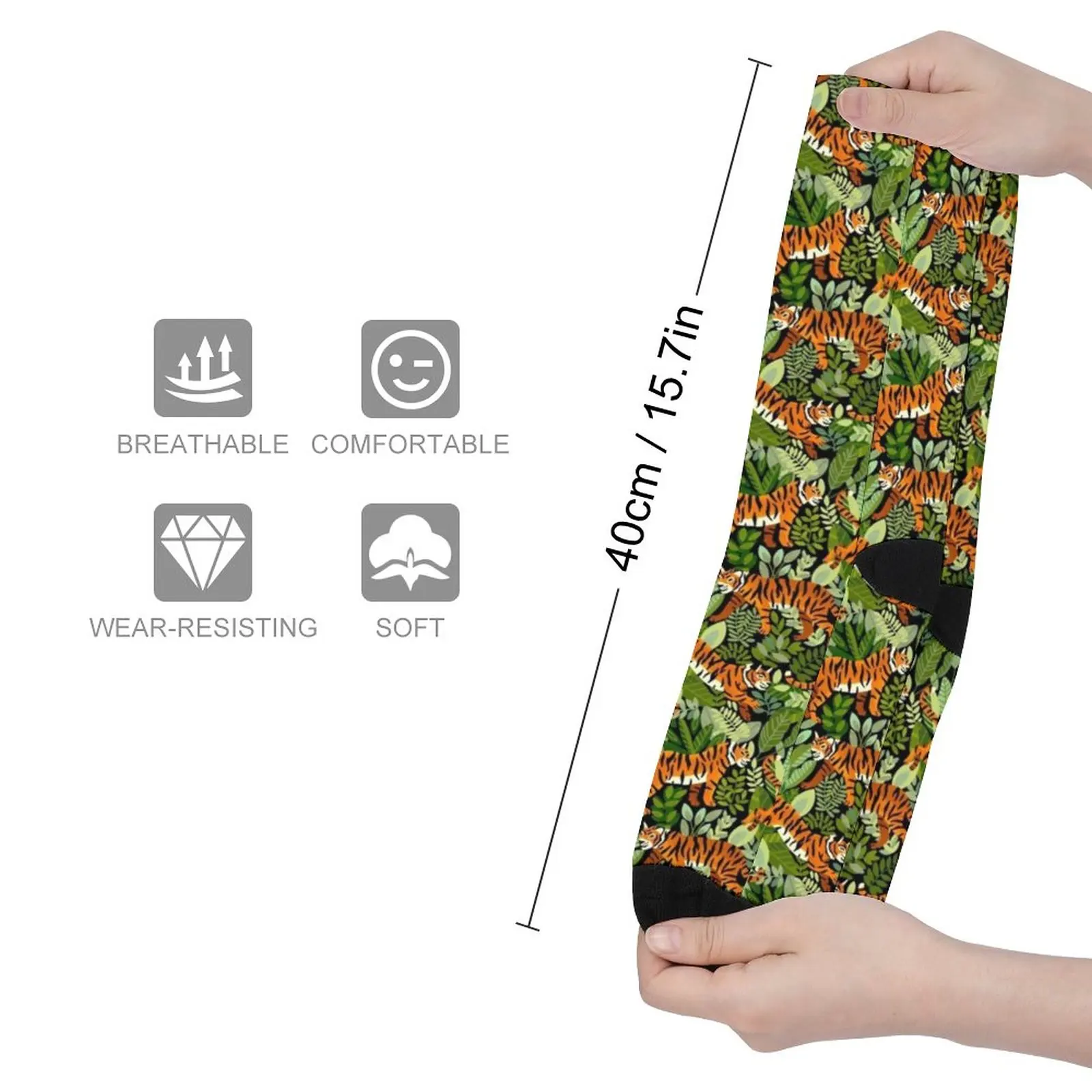 Bengal Tiger Socks Green Jungle Print Novelty Stockings Winter Non Skid Female Socks Comfortable Custom Running Socks