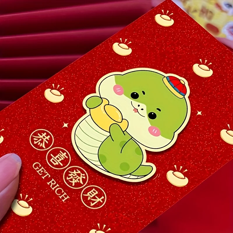 30pcs 2025 New Year Red Packets Glitter Frosted Snake Year Lucky Money Red Packet Snake Red Bags Spring Festival Envelopes