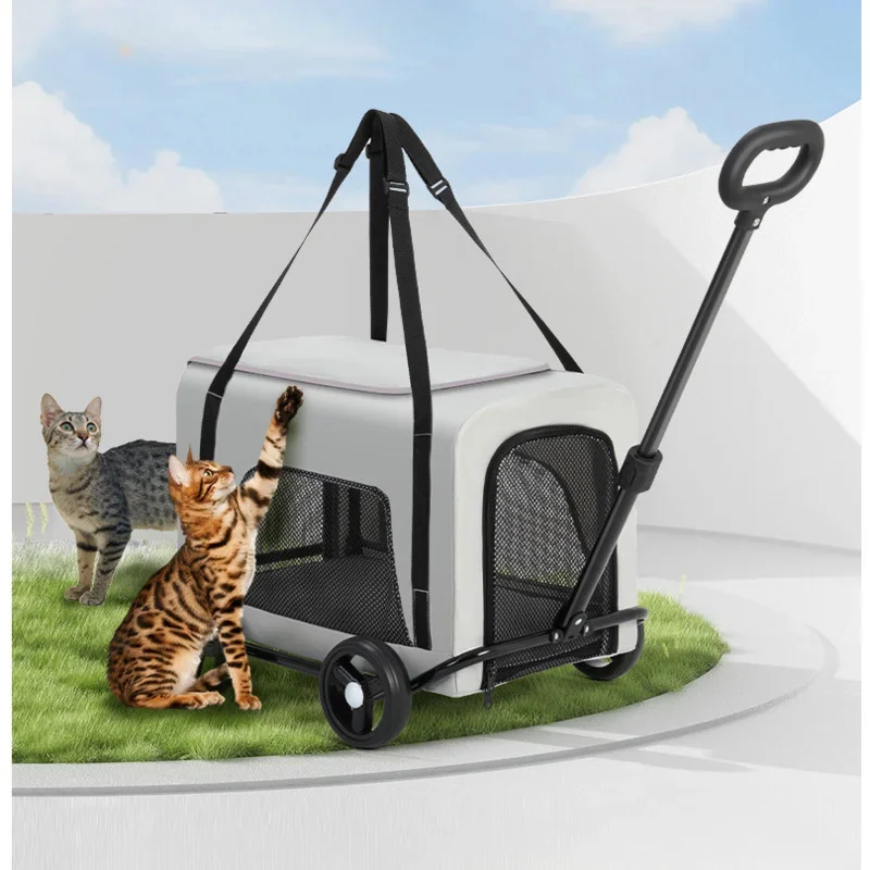 Portable Foldable Pet Suitcase, Large Capacity Cat Basket, Stretch Rod Transport Cage, Breathable Mesh Cats Products