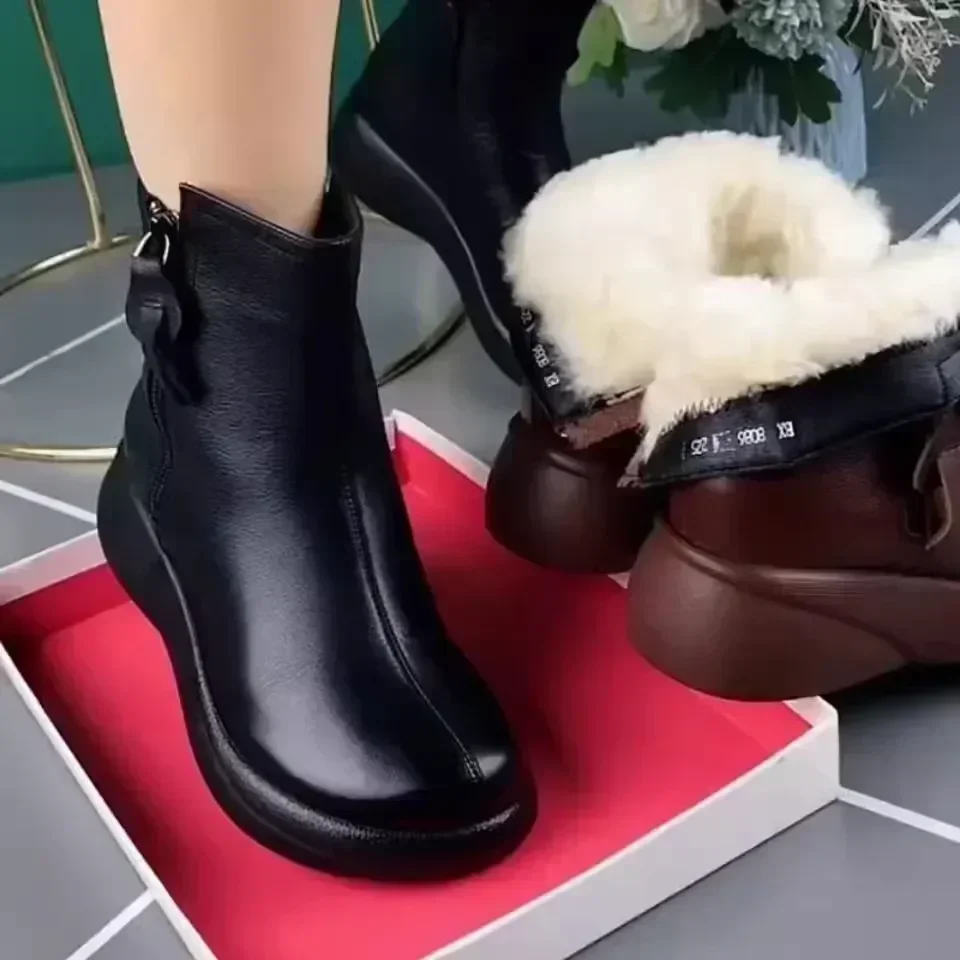 

Fur Non-Slip Snow Boots for Women Plush Zipper Winter Boots Women Solid Color Warm Mom Cotton Padded Flat with Shoes 2024