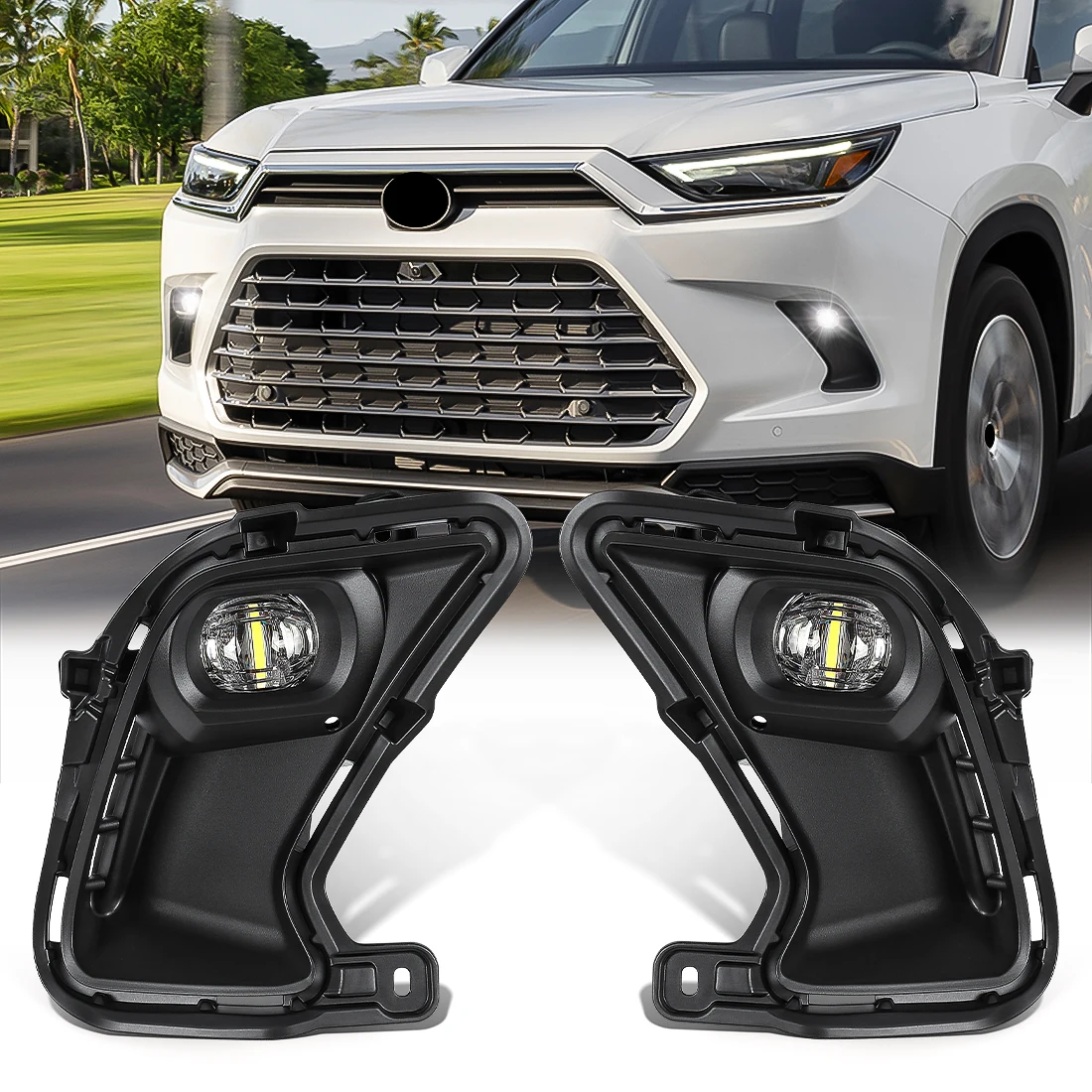 

1Set Car Front Bumper LED White Fog Lamp Assembly For Toyota Grand Highlander 2024 2025 with Wire Harness Switch Accessories 12V