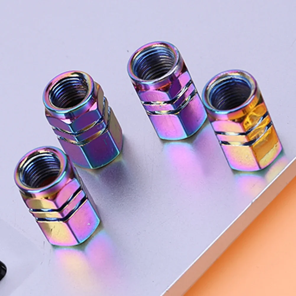 4pcs Hexagonal Aluminum Car Tire Valve Stem Caps Covers Colorful Motorcycle Bicycle Wheel Tire Valve Stem Caps Dustproof