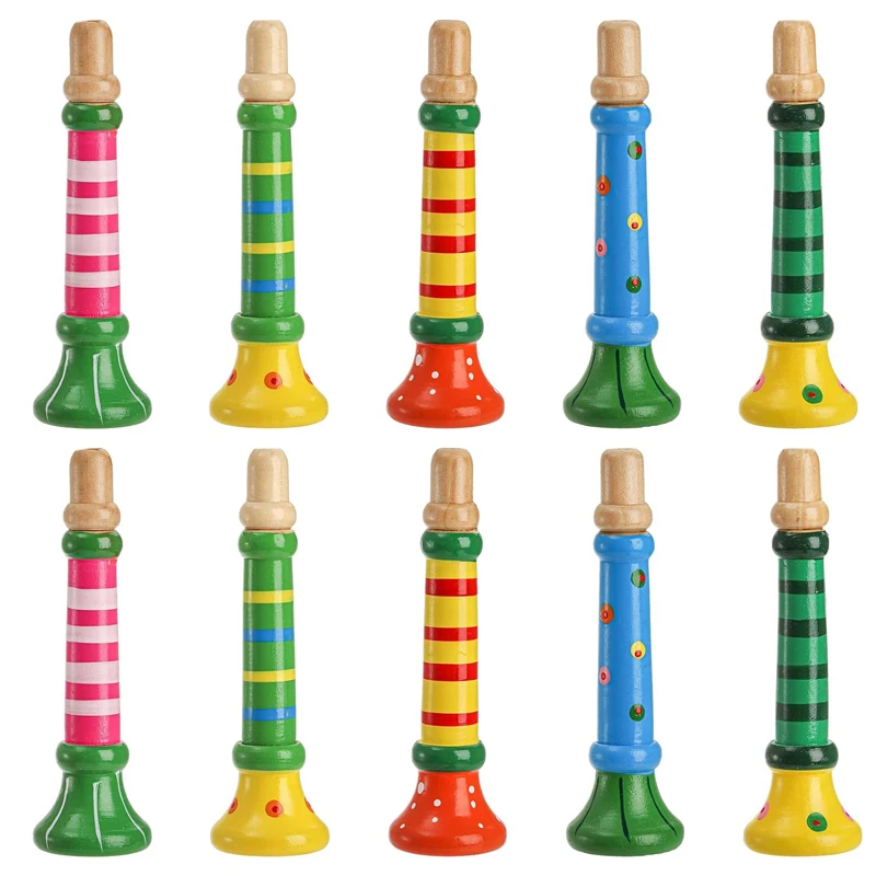 2PCS Small Trumpet Wooden Horn Toy Educational Musical Instrument Gifts Kids Boys Girls Stocking Stuffers Party Favors