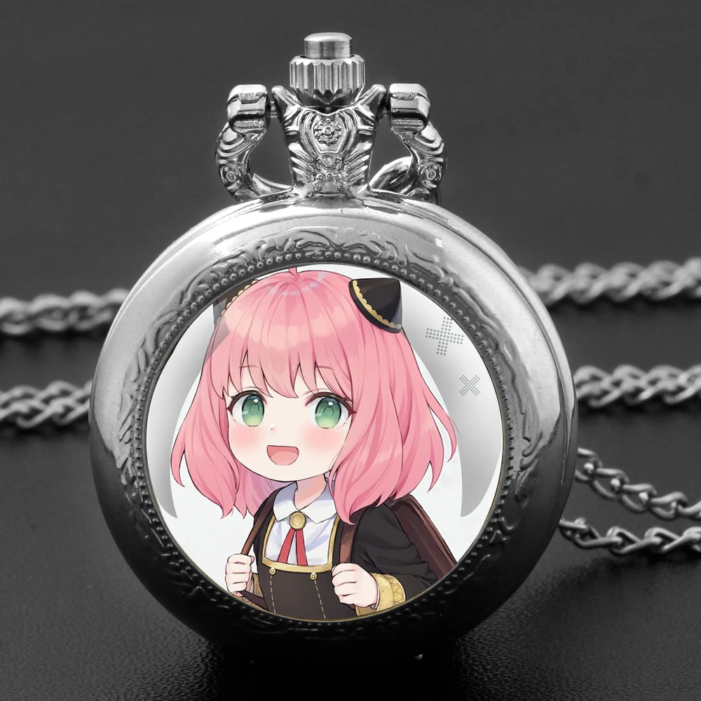 Anime Anya Forger Design orologio da tasca al quarzo Set regalo con catena durevole e quadrante con numeri arabi regalo senza tempo per ragazza