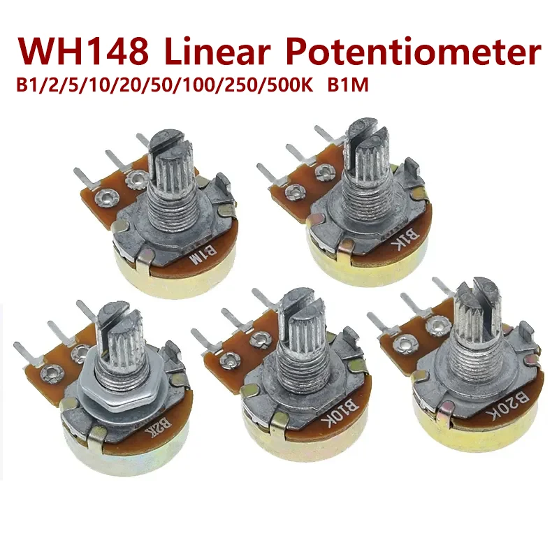 WH148 Linear Potentiometer 15mm Shaft With Nuts And Washers 3pin WH148 B1K B2K B5K B10K B20K B50K B100K B250K B500K B1M