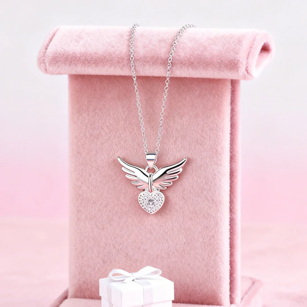 Pretty 925 Sterling Silver custom Zircon Heart wings Pendant Necklaces For Women Fashion wedding party Jewelry Holiday gifts