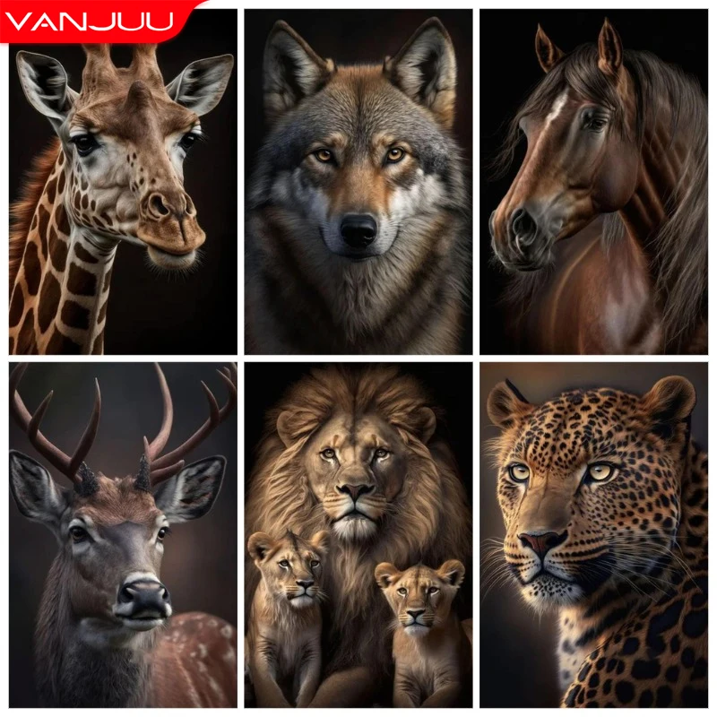 Kit de pintura de diamante 5D DIY, bordado de diamantes con cruz de tigre y León, pintura de caballo de lobo, mosaico completo de diamantes, imagen decorativa de diamantes de imitación
