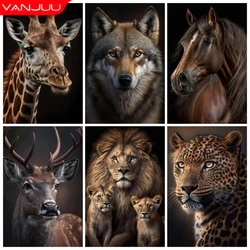 Kit de pintura de diamante 5D DIY, bordado de diamantes con cruz de tigre y León, pintura de caballo de lobo, mosaico completo de diamantes, imagen decorativa de diamantes de imitación