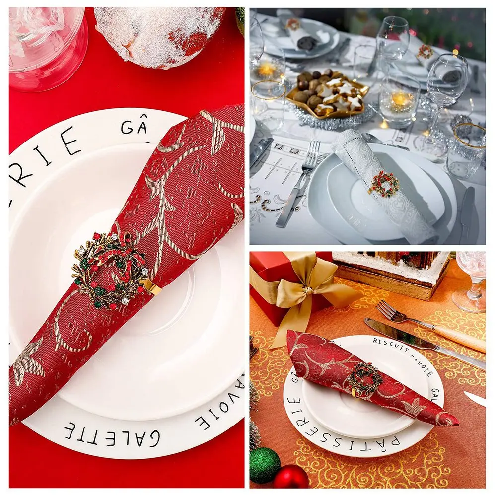 HOT-Christmas Wreath Napkin Rings Christmas Napkin Holder Rings For Christmas Party Wedding Table Settings Decoration