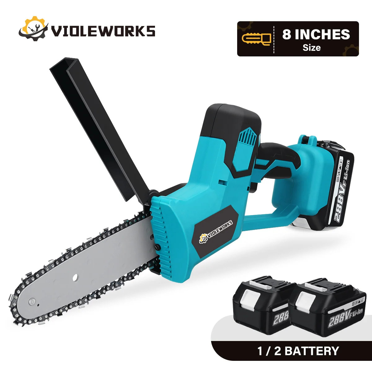 8 Inch Cordless Electric Chain Saw Garden Wood Tree Branches Cutter Pruning Handheld Chainsaw for Makita 18V Battery