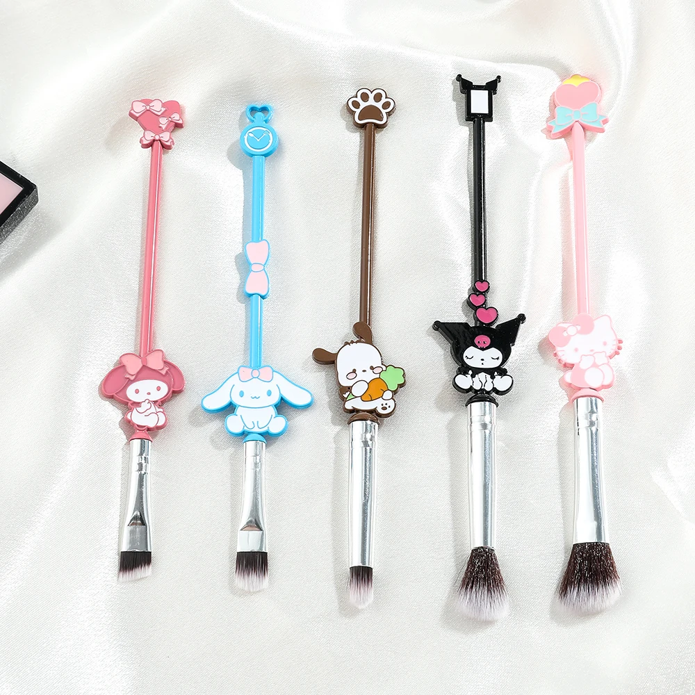 Sanrio Makeup Brush with Bag, Hello Kitty, Kuromi Melody, Cosmetics Blush, Eyebrow, Lip, Eyeshadow Brush, Beauty Tools, 5Pcs