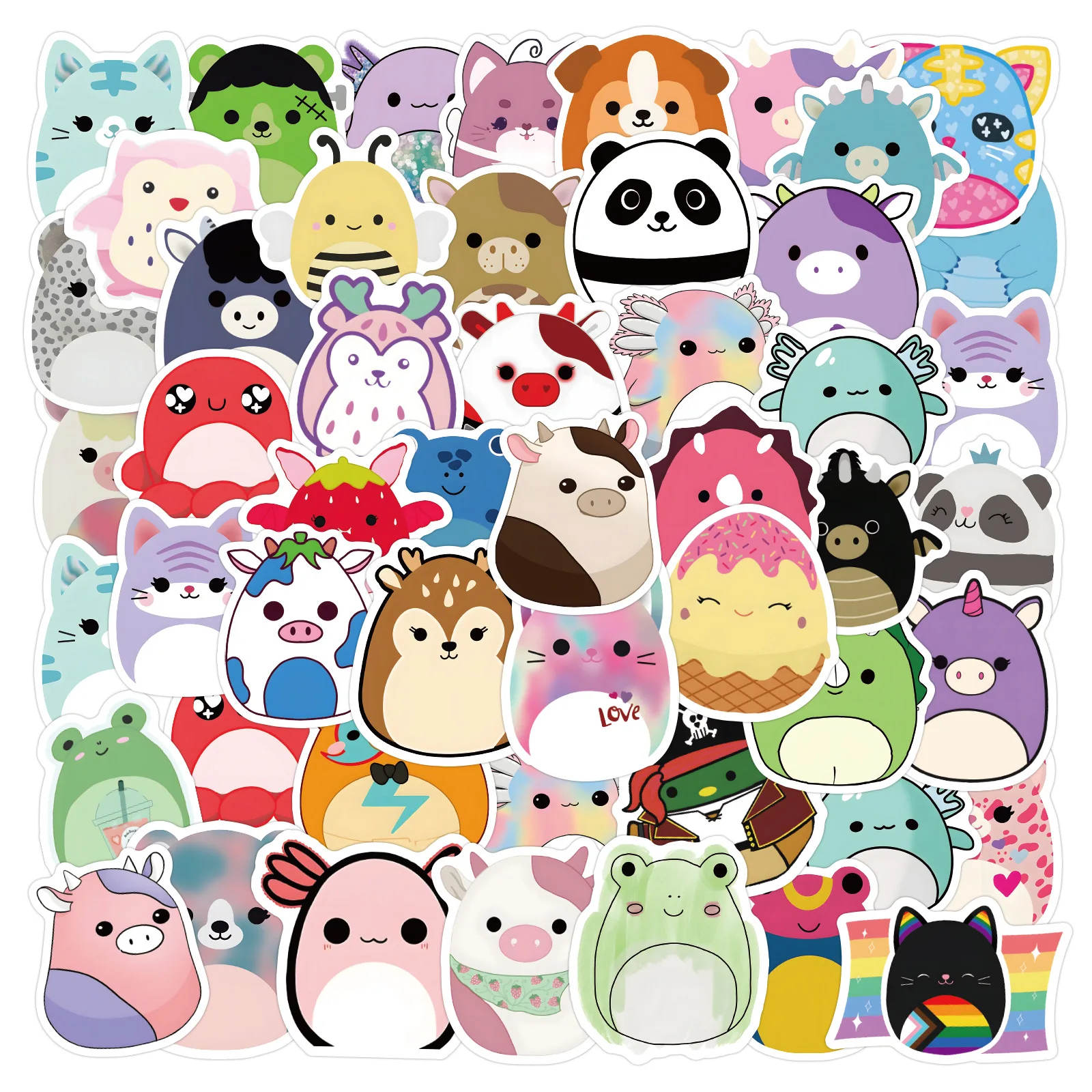 60 Stück Neue Cartoon-Runde Kleine Tier-Aufkleber im Ins-Stil, Graffiti-Sticker für Helme, Handys und Gepäck