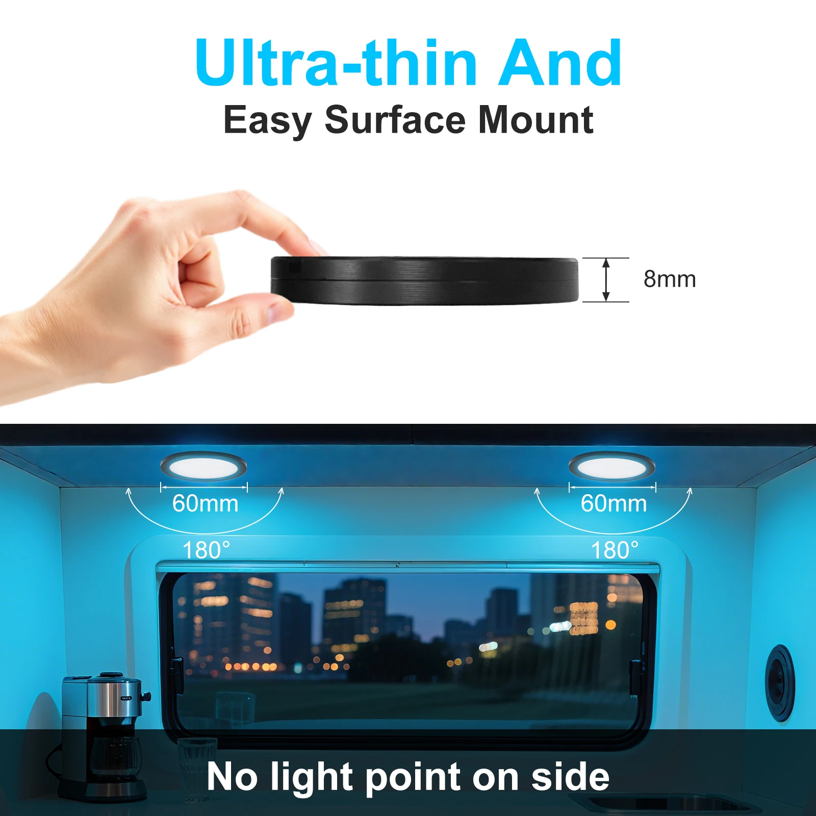 5V USB Switch LED Round Under Cabinet Light Kit Remote Control RGB Color Change Dimming for Kitchen Shelf Closet Wardrobe Decor