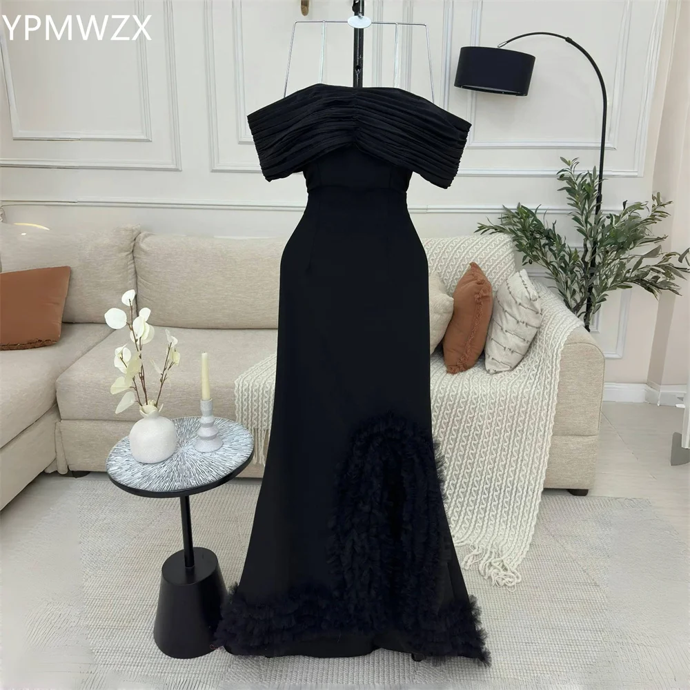 Customized Formal Dress Women Party Occasion Prom Gown YPMWZX Off-the-shoulder A-line Floor Length Skirts Shirred Feather Bespok