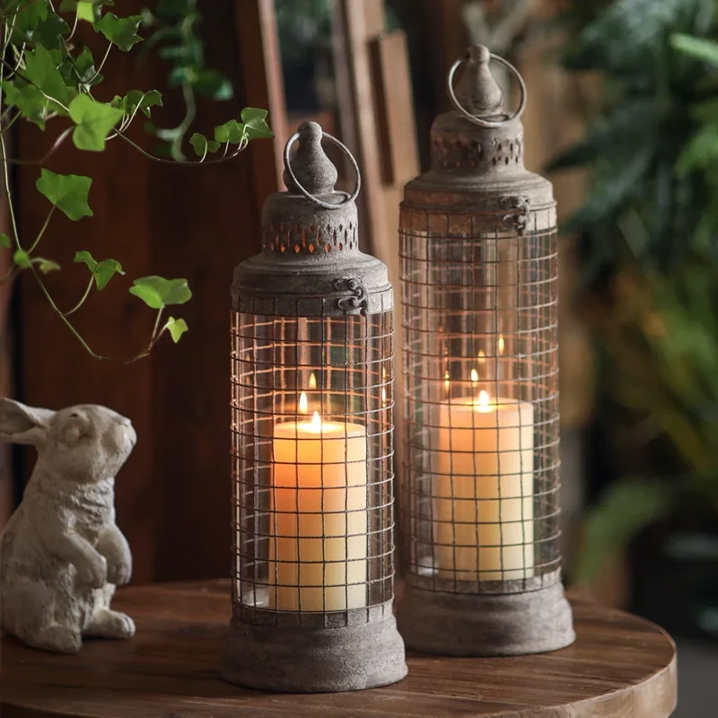 Rustic Iron Candle Lanterns, Vintage Glass Design, Decorative Lighting for Home, Garden, Rituals, Two Sizes Available