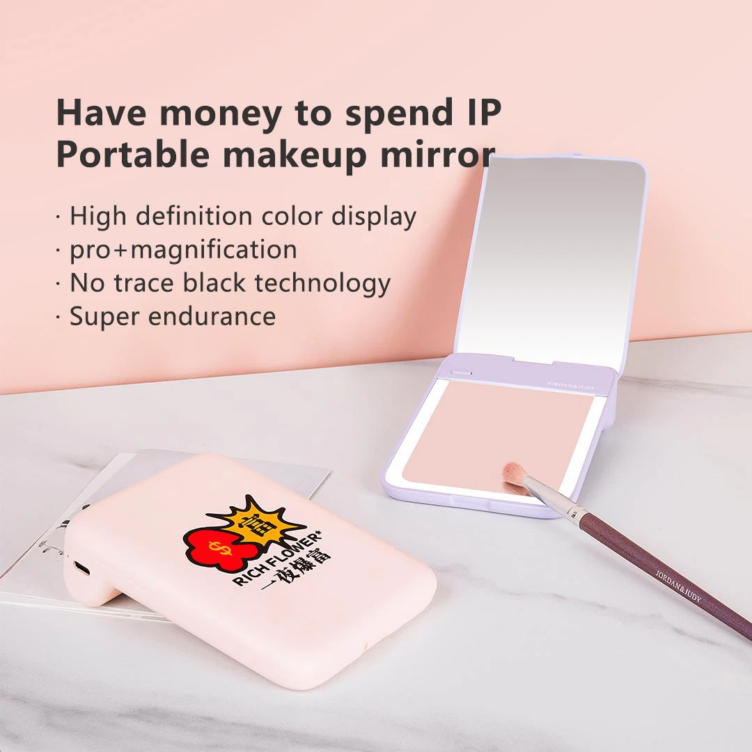 Youpin Carry-on LED Handheld Folding Makeup Mirror Red Gift Box Stepless Dimming Super Long Endurance Double Magnification Table