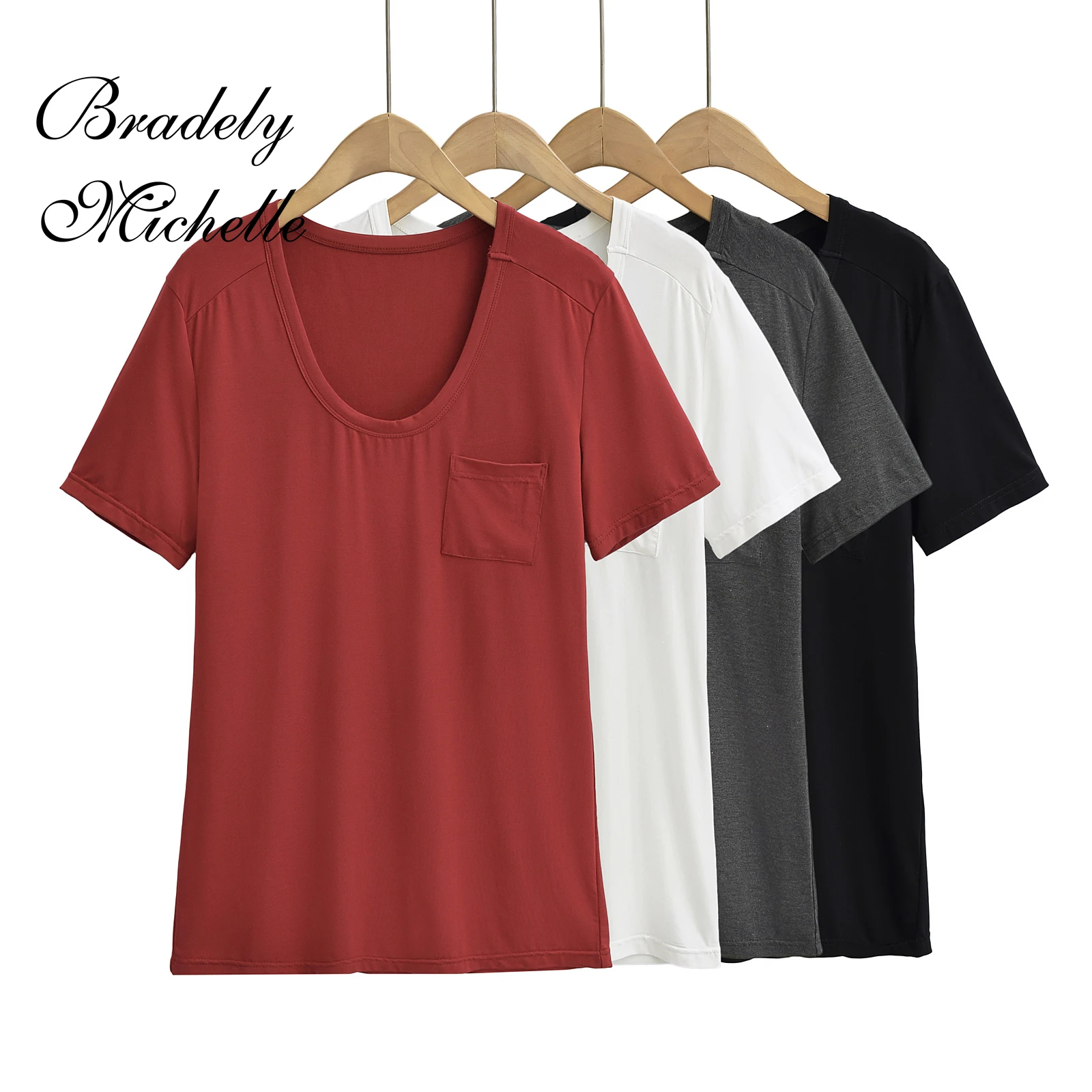 Soft T Summer Loose Pocket Pullover All-match Short-sleeved T-shirt Women's Round Neck T Shirts