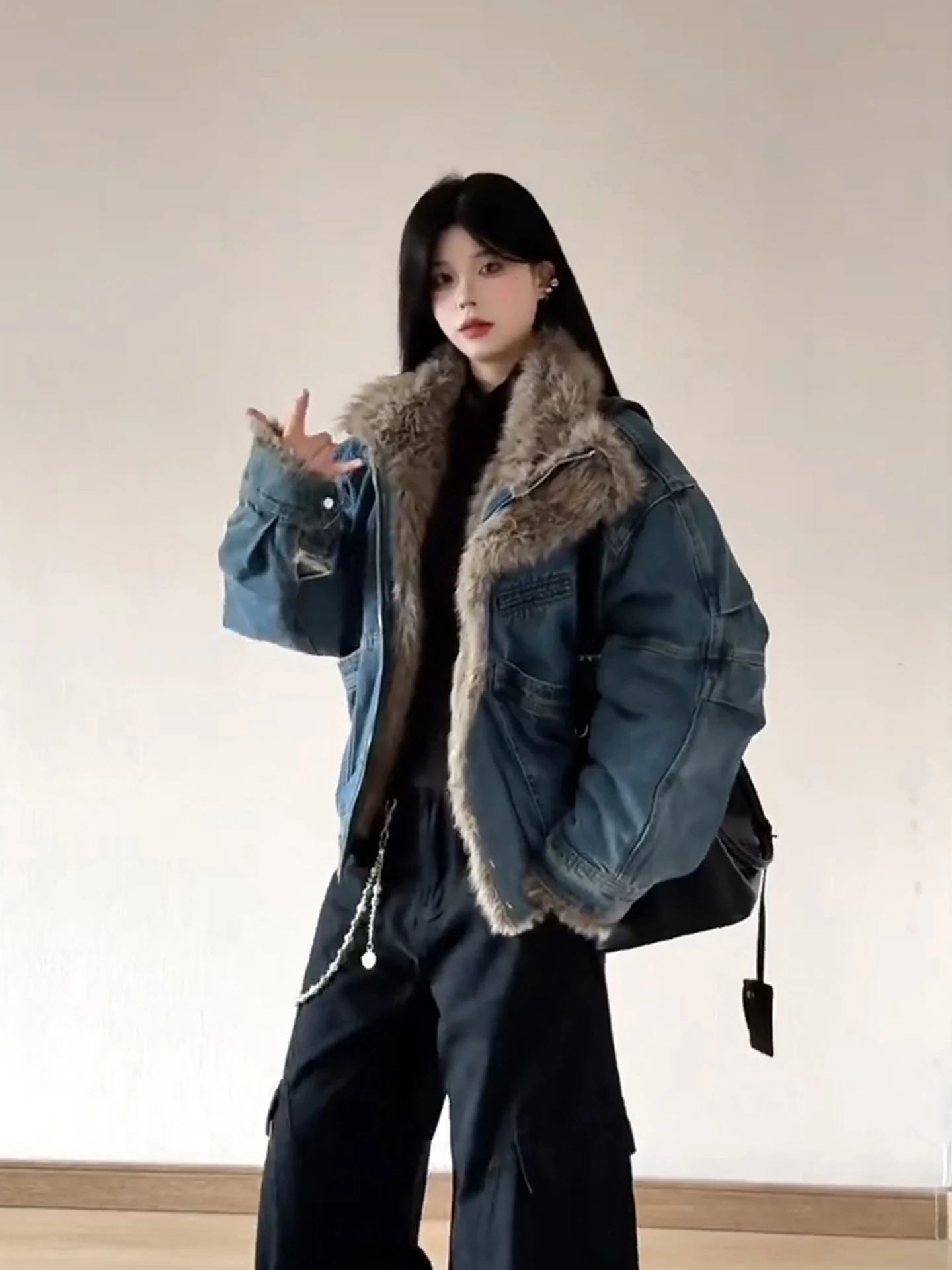 

Джинсовое хлопковое джинсовое платье с тяжелой талией, мотоциклетное мужское и женское осенне-зимнее пальто, теплая повседневная верхняя одежда