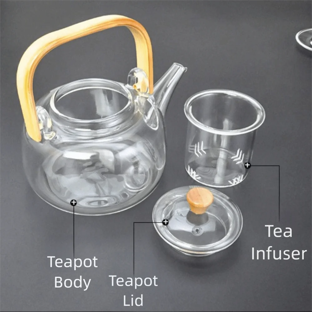 

Comfortable 1000ml Glass Tea Pot Transparent Tea Soup Separation Japanese Style Teapot with Handle Flower Tea Kettle Office