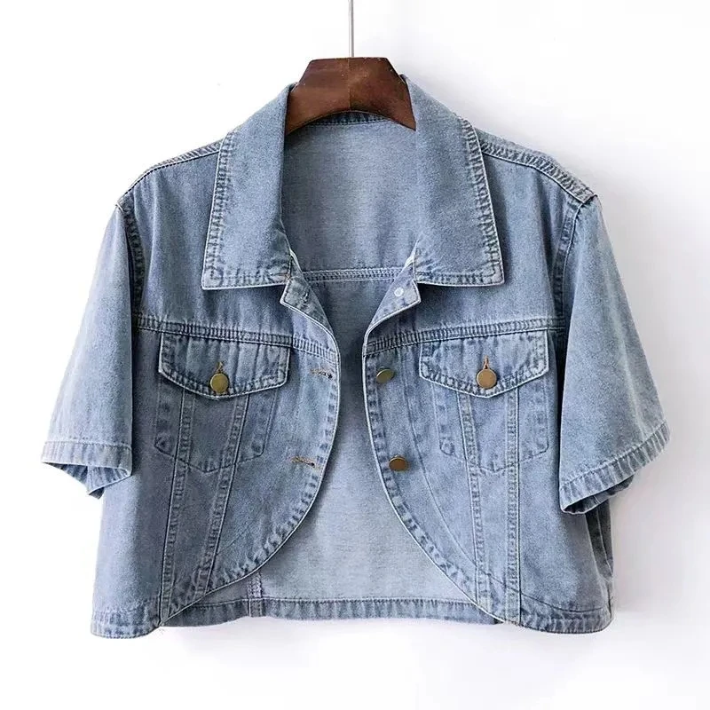 2026 Summer New Short sleeved Denim Jacket For women's Korean version Versatile Short Cowboy Coat Female Shawl Jackets Tops